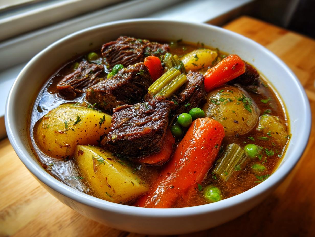 Secret to Amazing Vegetable Beef Soup: Thickened Broth & Tender Beef